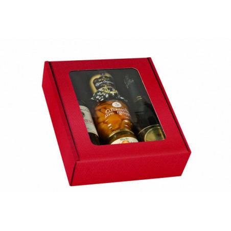 CANTINETTA 3 BOTTIGLIE ONDA ROSSO C/FINESTRA 29,5X33,5X9