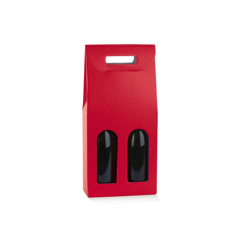 SCATOLA 2 BOTTIGLIE C/FINESTRA 18x9x38,5cm FIBRA ROSSO