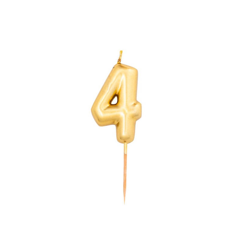 CANDELINA NUMERO 4 METAL ORO 8cm