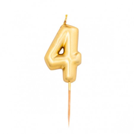 CANDELINA NUMERO 4 METAL ORO 8cm