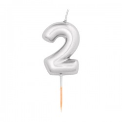 CANDELINA NUMERO 2 METAL ARGENTO 8cm