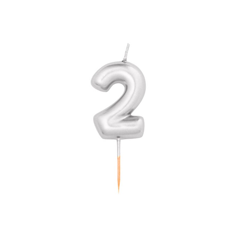 CANDELINA NUMERO 2 METAL ARGENTO 8cm
