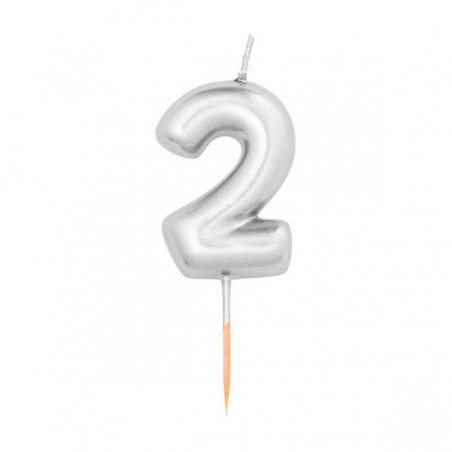 CANDELINA NUMERO 2 METAL ARGENTO 8cm