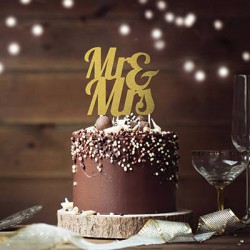 CAKE TOPPER GLITTER MR&MRS GOLD H24cm