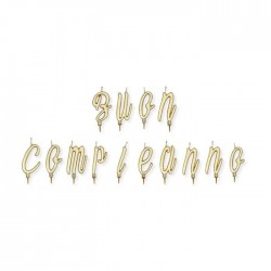 CANDELINE 5cm "BUON COMPLEANNO" ORO METAL C/BASE