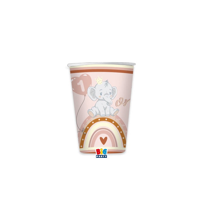 BICCHIERI CARTA 200cc PRIMO COMPLEANNO BOHO ROSA 8pz