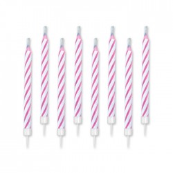 CANDELINE MAGICHE RIGHE ROSA C/SUPP. 10pz