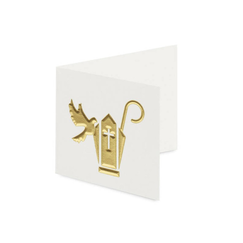 BIGLIETTINO BOMBONIERA 45x40mm CRESIMA COLOMBA ORO 14pz 17470C
