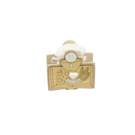 SCATOLA LEGNO COMUNIONE CON SACCHETTO 6pz