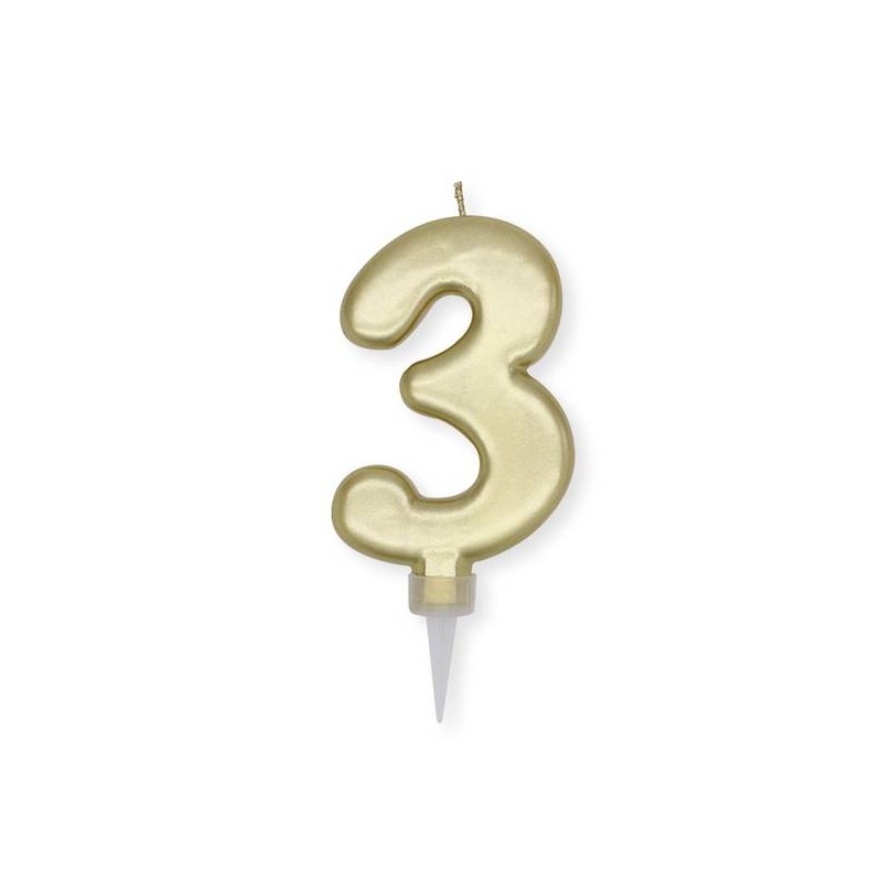 CANDELINA NUMERO 3 PLUMP ORO METAL 10cm