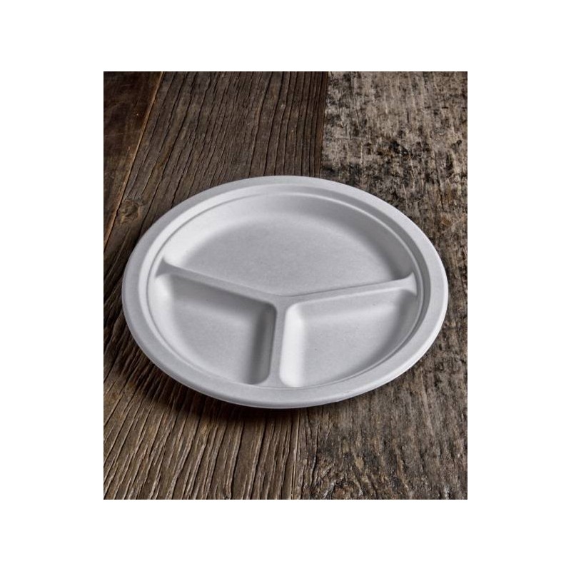 PIATTI PIANI POLPA 3 SCOMPARTI BIO COMPOSTABILI 50pz USOBIO