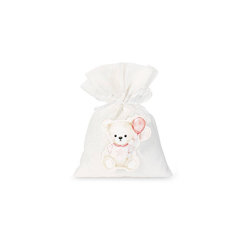SACCHETTO 10x14cm CON ORSETTO ROSA 12pz