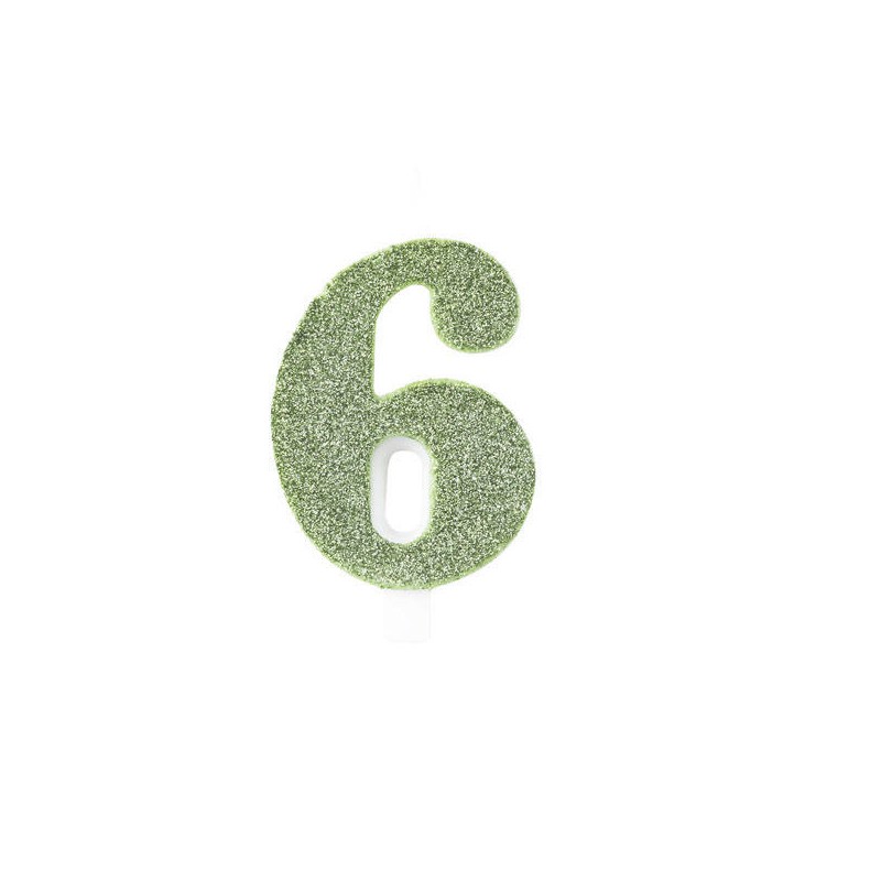 CANDELINA NUMERO 6 GLITTER SALVIA 9,5cm