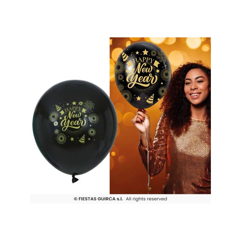 PALLONCINI LATTICE NERI SCRITTA HAPPY NEW YEAR 10pz