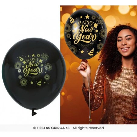 PALLONCINI LATTICE NERI SCRITTA HAPPY NEW YEAR 10pz
