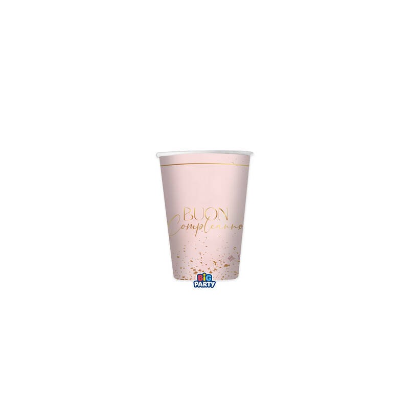 BICCHIERI 250cc BUON COMPLEANNO BLUSH ROSE 6pz