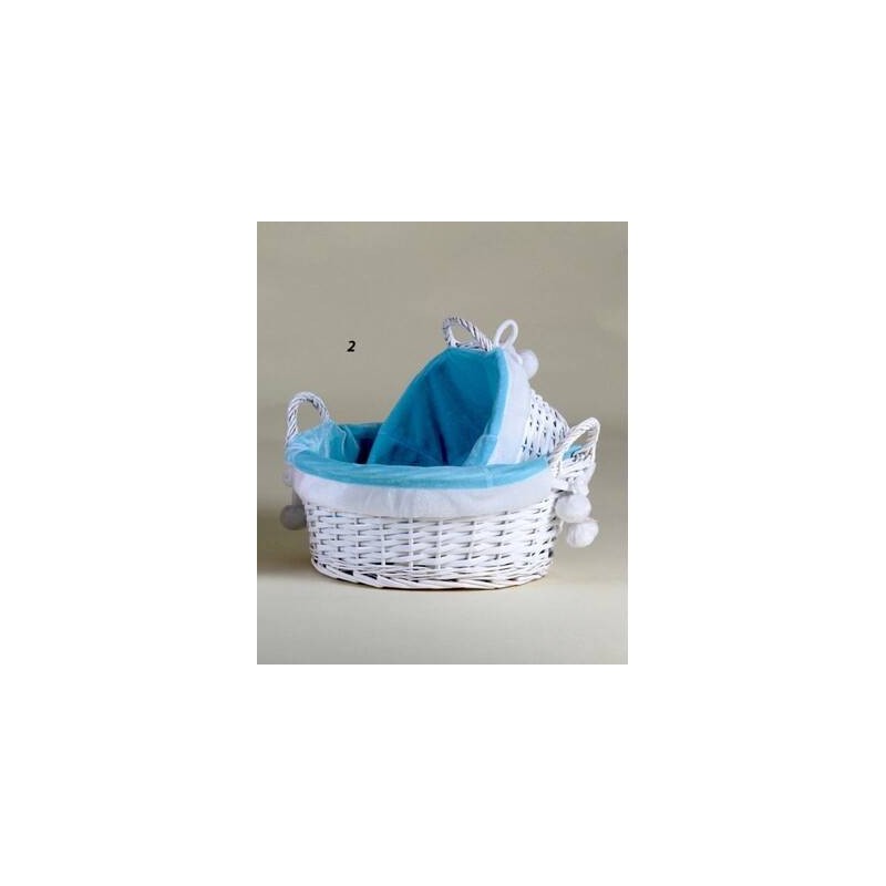 CESTO VIMINI BIANCO C/STOFFA AZZURRO CINIGLIA ø32x16cm 1/2