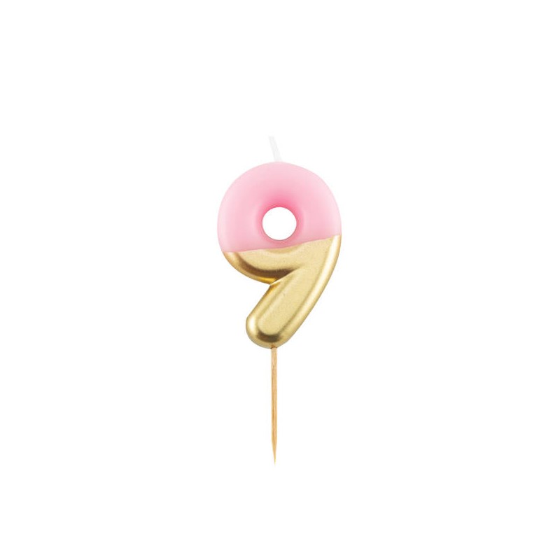 CANDELINA NUMERO 9 ROSA/ORO 10,5cm