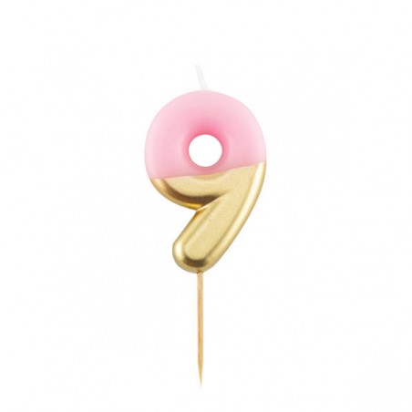 CANDELINA NUMERO 9 ROSA/ORO 10,5cm