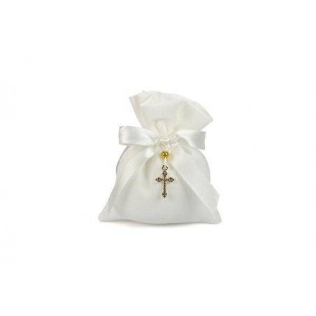 SACCHETTO COTONE CON CIONDOLO CROCE 9x11cm 10pz