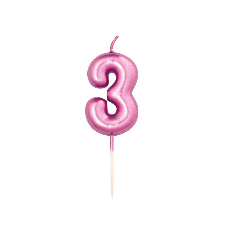 CANDELINA NUMERO 3 METAL FUCSIA 7cm