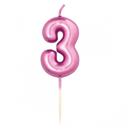 CANDELINA NUMERO 3 METAL FUCSIA 7cm