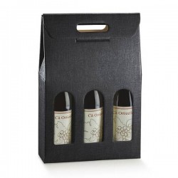 SCATOLA 3 BOTTIGLIE C/FIN. 27x9x38,5cm SETA NERO