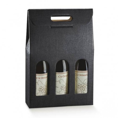 SCATOLA 3 BOTTIGLIE C/FIN. 27x9x38,5cm SETA NERO