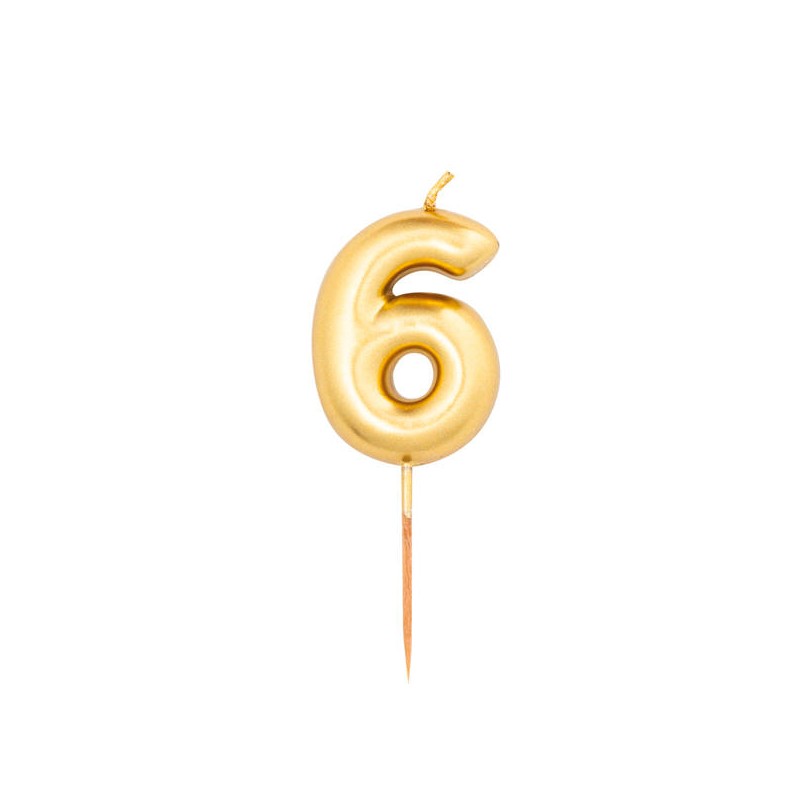 CANDELINA NUMERO 6 METAL ORO 8cm