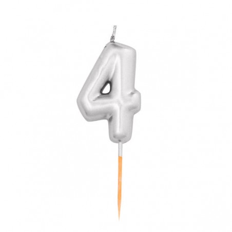 CANDELINA NUMERO 4 METAL ARGENTO 8cm