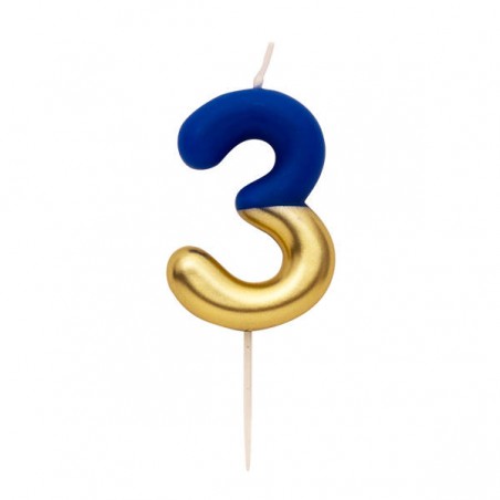 CANDELINA NUMERO 3 BLU/ORO 10,5cm