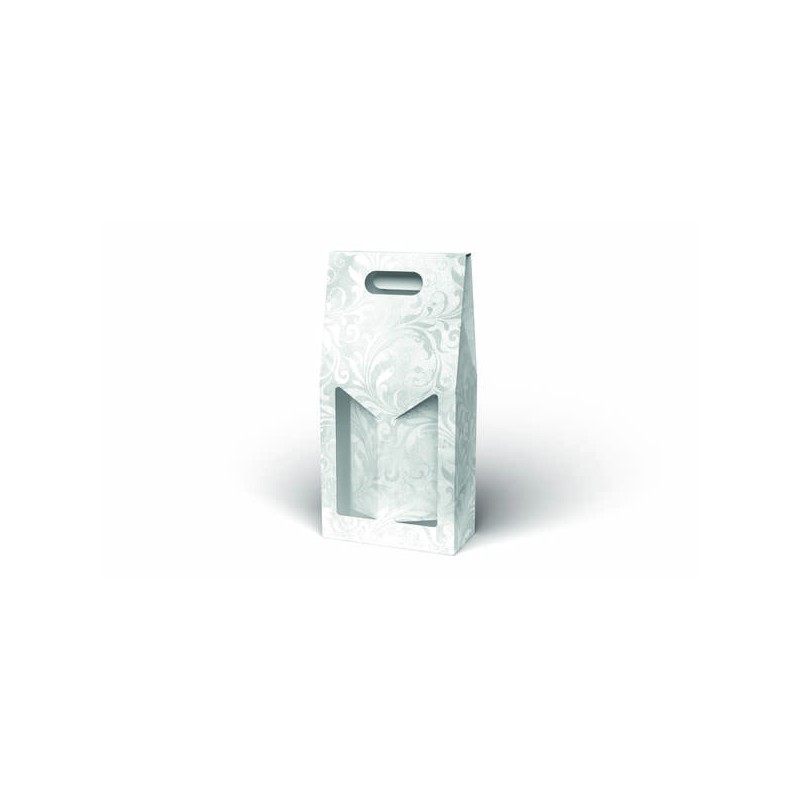 SCATOLA PORTA 2 BOTTIGLIE C/MAN. E FIN. 18x9x38cm GRIGIO DAMASCO