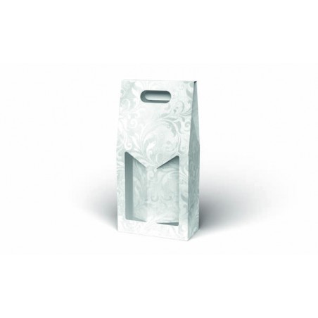 SCATOLA PORTA 2 BOTTIGLIE C/MAN. E FIN. 18x9x38cm GRIGIO DAMASCO