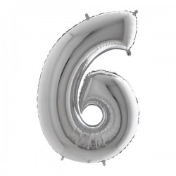 PALLONE NUMERO 6 MYLAR 102cm 40 ARGENTO