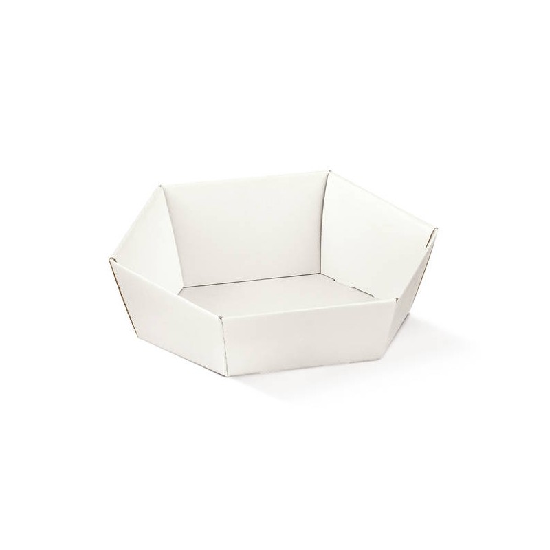 CESTA CARTONE ESAGONALE 29x23x8,5cm FIBRA BIANCO