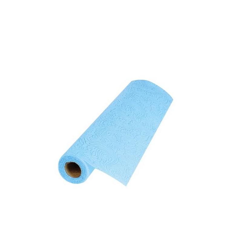 RUNNER TNT STAMPATO A RILIEVO FLORAL 40x5MT CELESTE