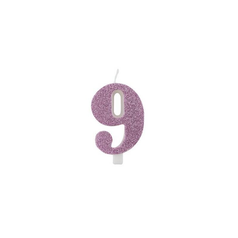 CANDELINA NUMERO 9 GLITTER MALVA 9,5cm