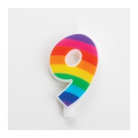 CANDELINA NUMERO 9 SCINTILLANTI RAINBOW 9,5cm