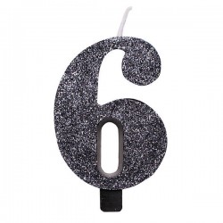 CANDELINA NUMERO 6 GLITTER NERO 9,5cm