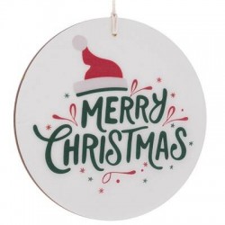 DECORAZIONE DA APPENDERE IN LEGNO C/SCRITTA MERRY CHRISTMAS ø20cm