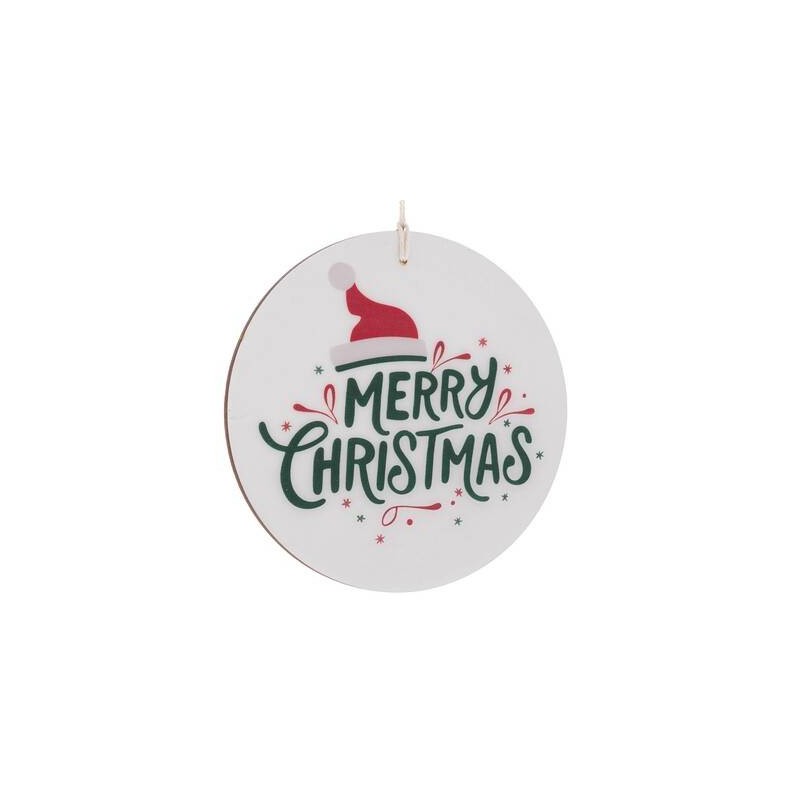 DECORAZIONE DA APPENDERE IN LEGNO C/SCRITTA MERRY CHRISTMAS ø20cm