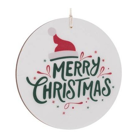 DECORAZIONE DA APPENDERE IN LEGNO C/SCRITTA MERRY CHRISTMAS ø20cm