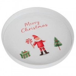 VASSOIO ROTONDO IN METALLO BABBO NATALE ø20,7x2,1cm BIANCO
