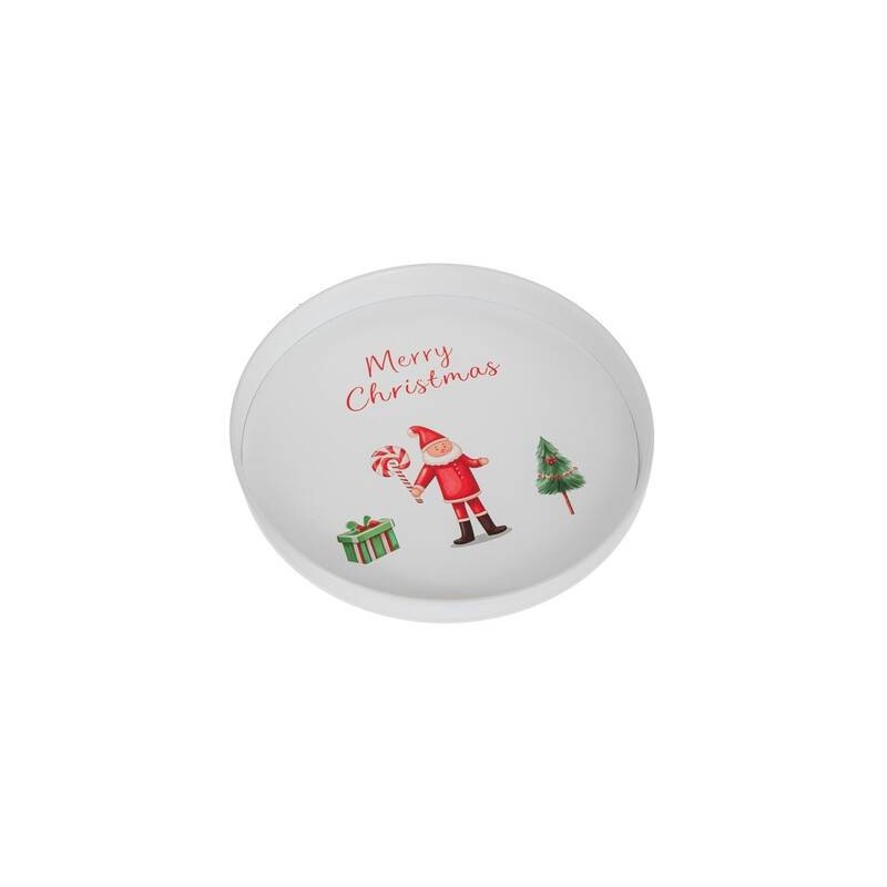 VASSOIO ROTONDO IN METALLO BABBO NATALE ø20,7x2,1cm BIANCO