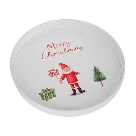VASSOIO ROTONDO IN METALLO BABBO NATALE ø20,7x2,1cm BIANCO