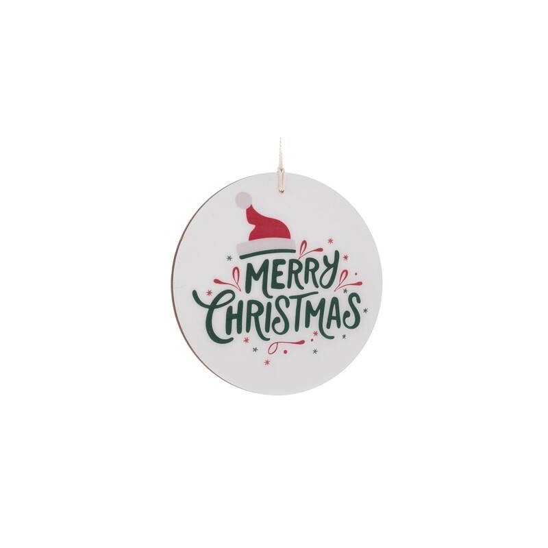 DECORAZIONE DA APPENDERE IN LEGNO C/SCRITTA MERRY CHRISTMAS ø10cm