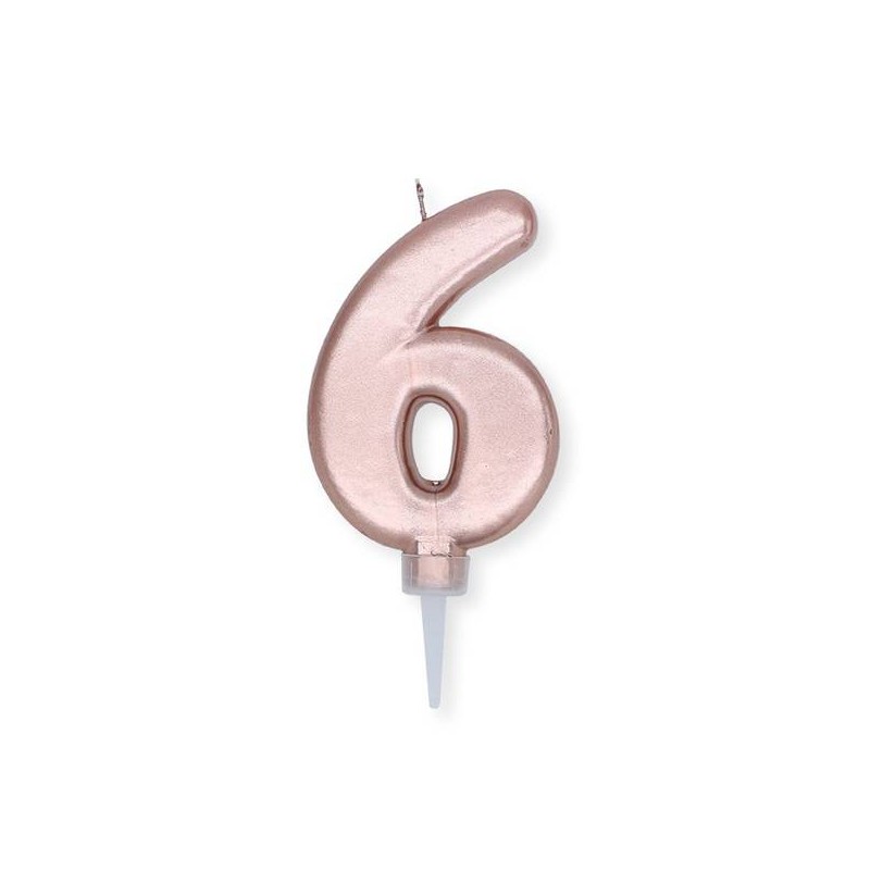 CANDELINA NUMERO 6 ROSE GOLD METAL 10cm