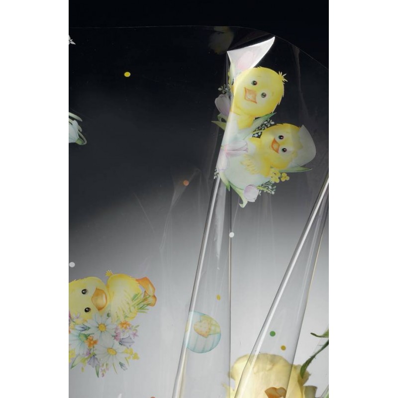 CELLOPHANE TRASPARENTE DECORATO PRIMAVERA-PASQUA 100x130cm 2 FOGLI ass.ti