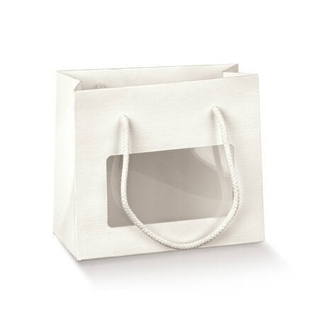 SHOPPER IN CARTA C/CORDINI E FINESTRA 16x8x14cm FIBRA BIANCO