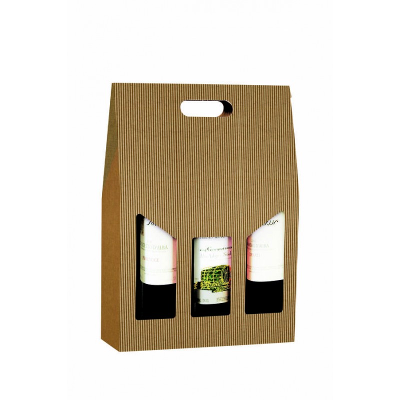 SCATOLA 3 BOTTIGLIE C/MAN. E FIN. 27x9x38cm ONDA AVANA